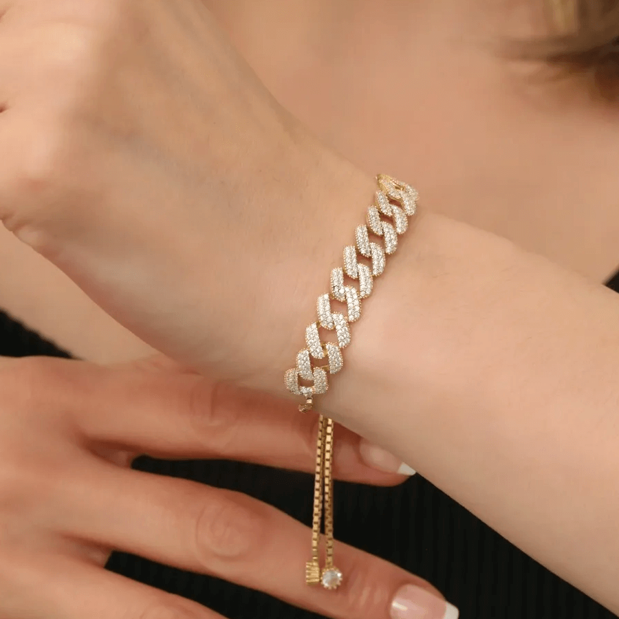 Stone Studded Cuban Link 925 Silver Chain Bracelet