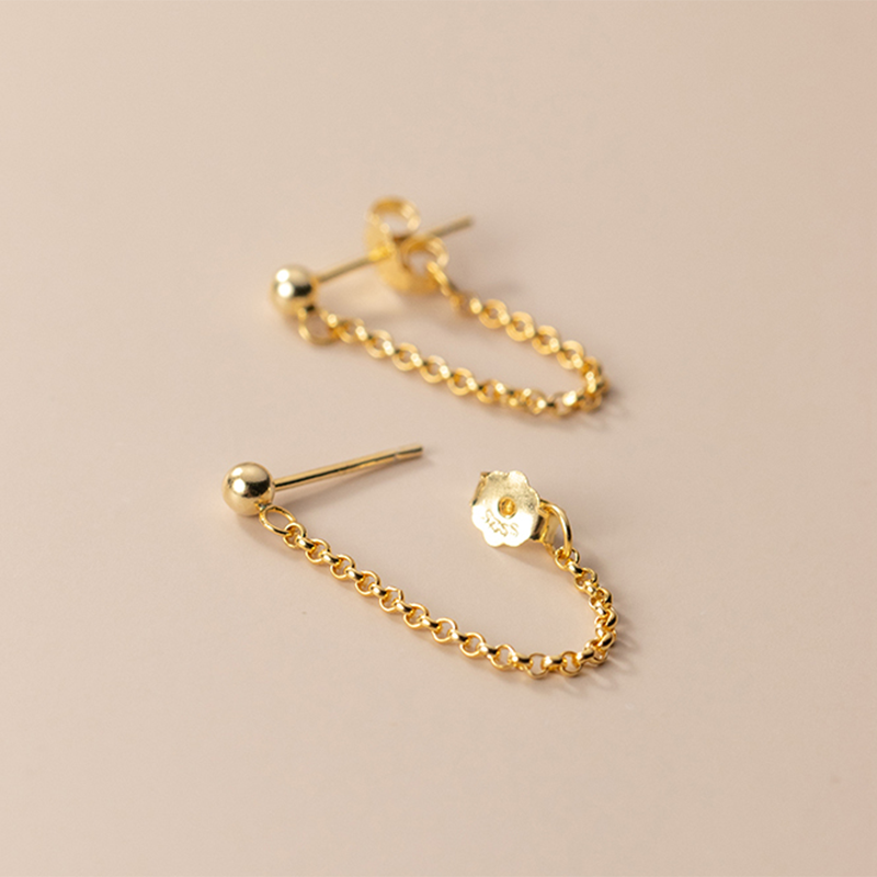 Chain Stud Earrings 18k Yellow Gold Vermeil Silver Jewelry