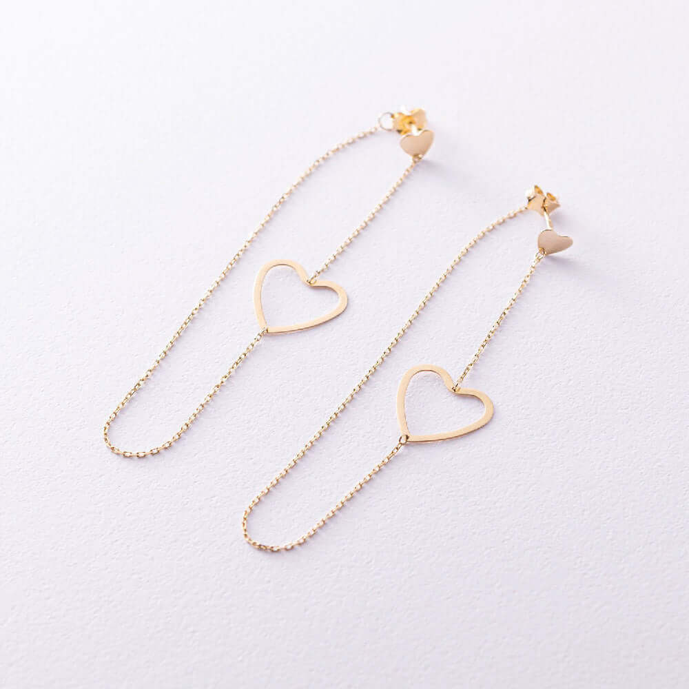 Long Chain Studs Heart Charm Dangling Earrings Silver Jewelry