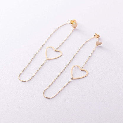 Long Chain Studs Heart Charm Dangling Earrings Silver Jewelry