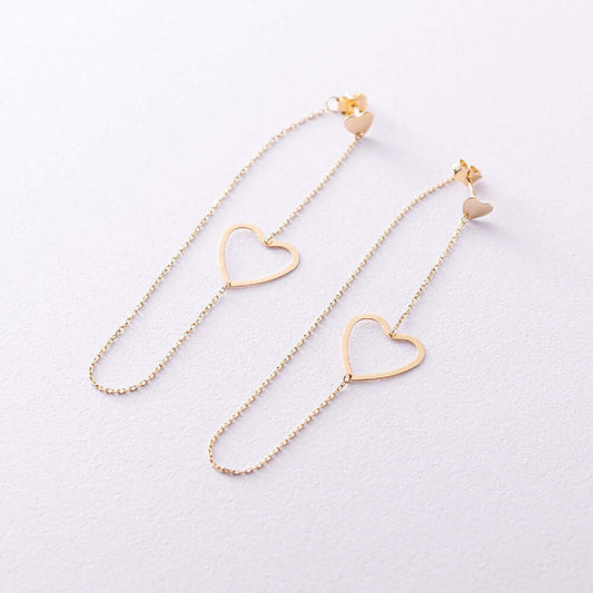 Long Chain Studs Heart Charm Dangling Earrings Silver Jewelry