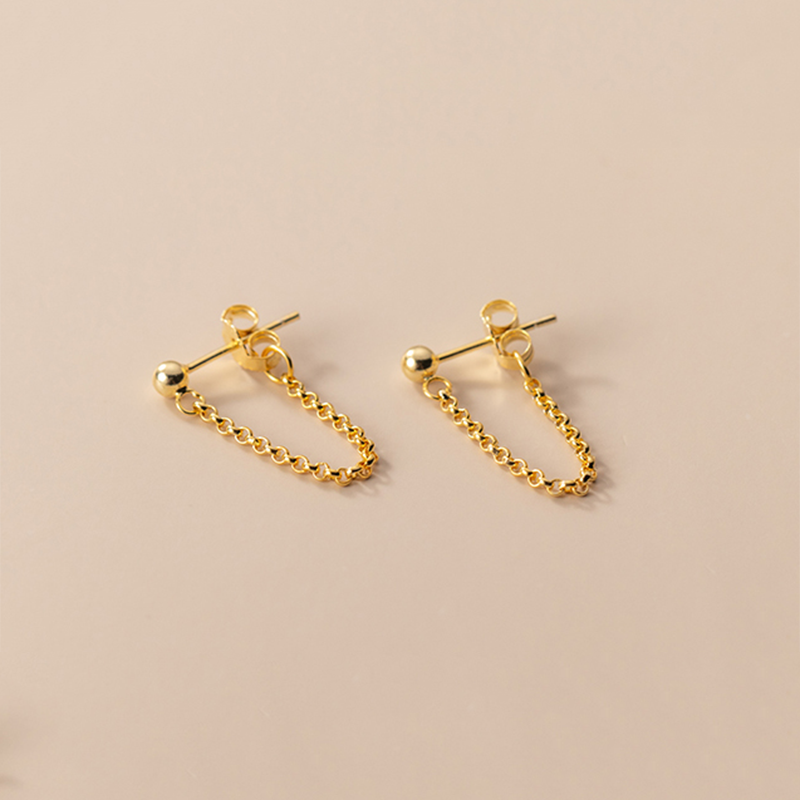 Chain Stud Earrings 18k Yellow Gold Vermeil Silver Jewelry