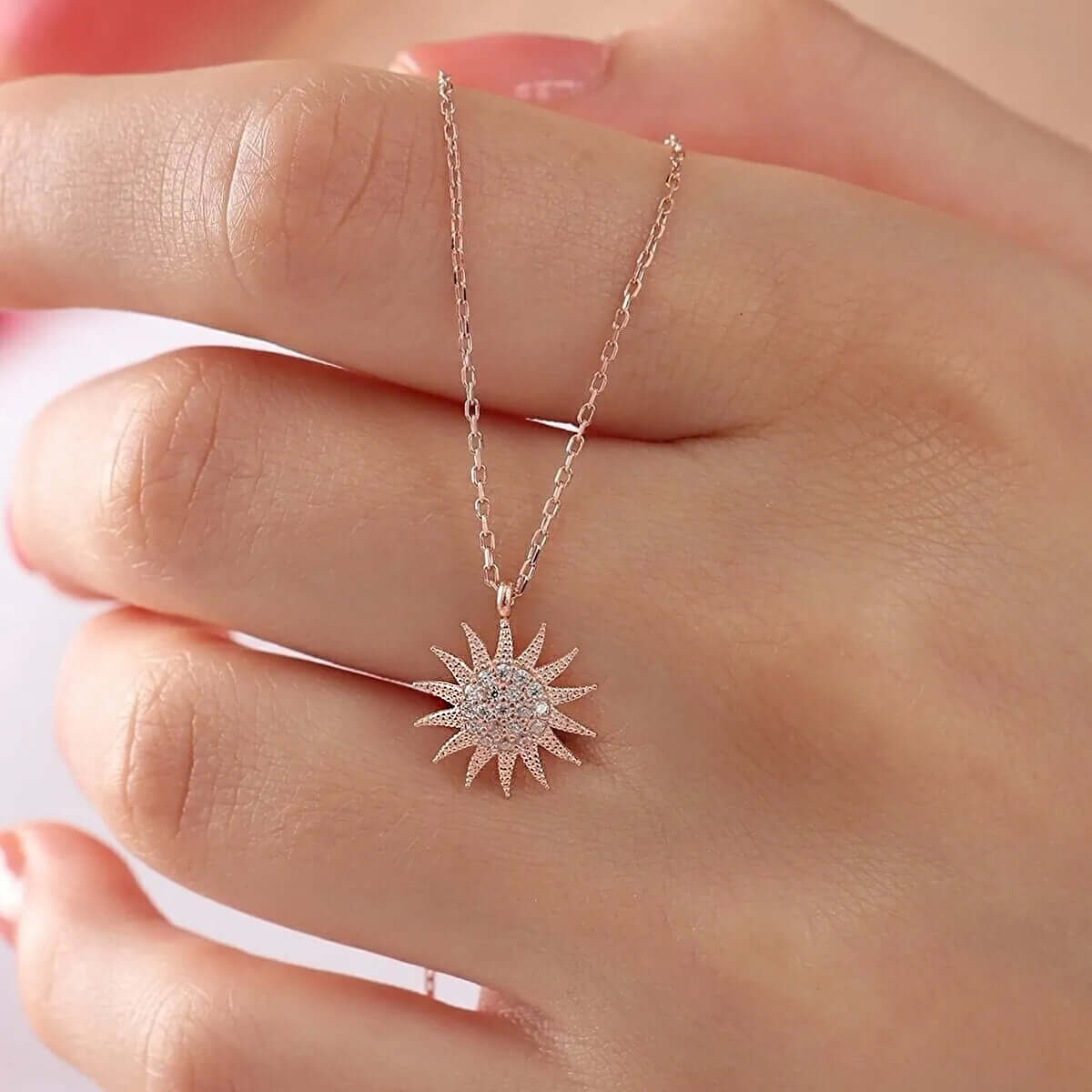 Sun Necklace 18k Gold Plated Silver Pendant with Chain