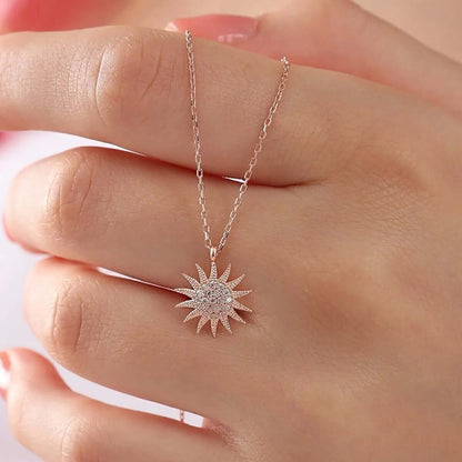 Sun Necklace 18k Gold Plated Silver Pendant with Chain