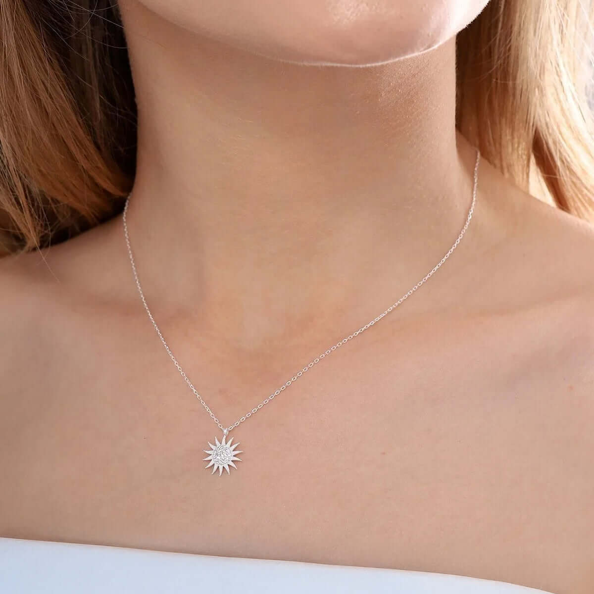Sun Necklace 18k Gold Plated Silver Pendant with Chain