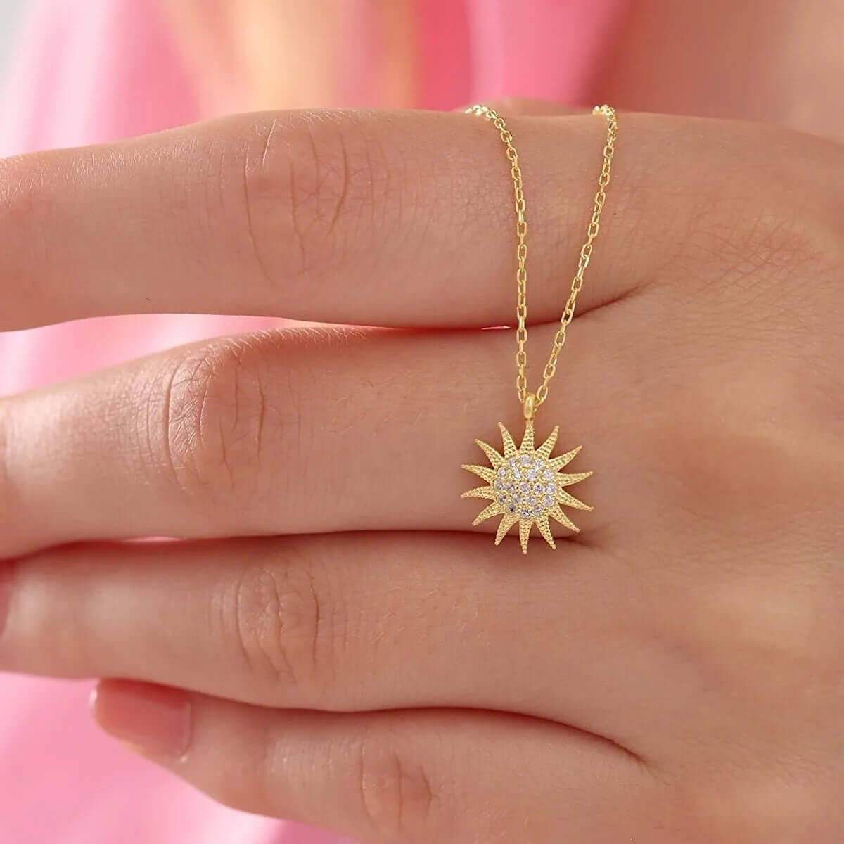 Sun Necklace 18k Gold Plated Silver Pendant with Chain