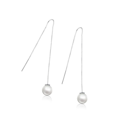 White Pearls Threader Earrings with Box Chain