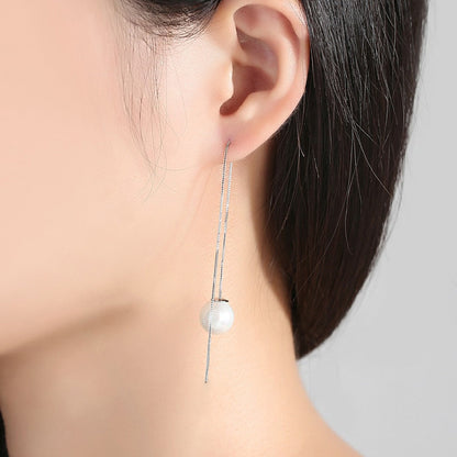 White Pearls Threader Earrings with Box Chain
