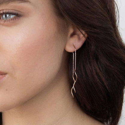 Long Threader Earrings 14k Gold Chain with Twisted Bar