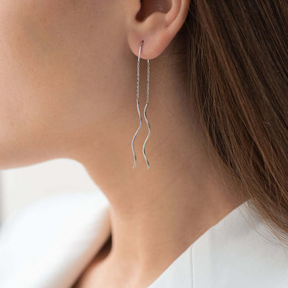 Long Threader Earrings 14k Gold Chain with Twisted Bar