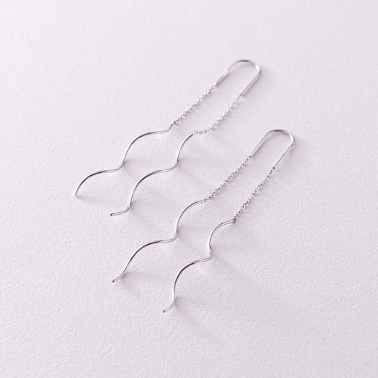 Long Threader Earrings 14k Gold Chain with Twisted Bar