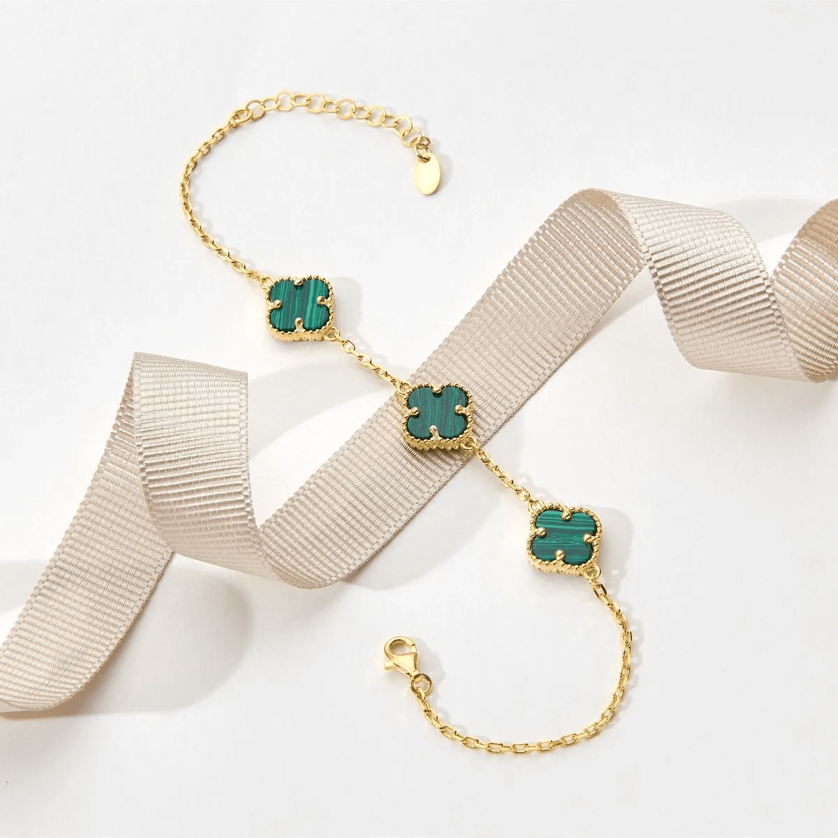 Three Clover Bracelet Gold Plated 925 Silver Chain