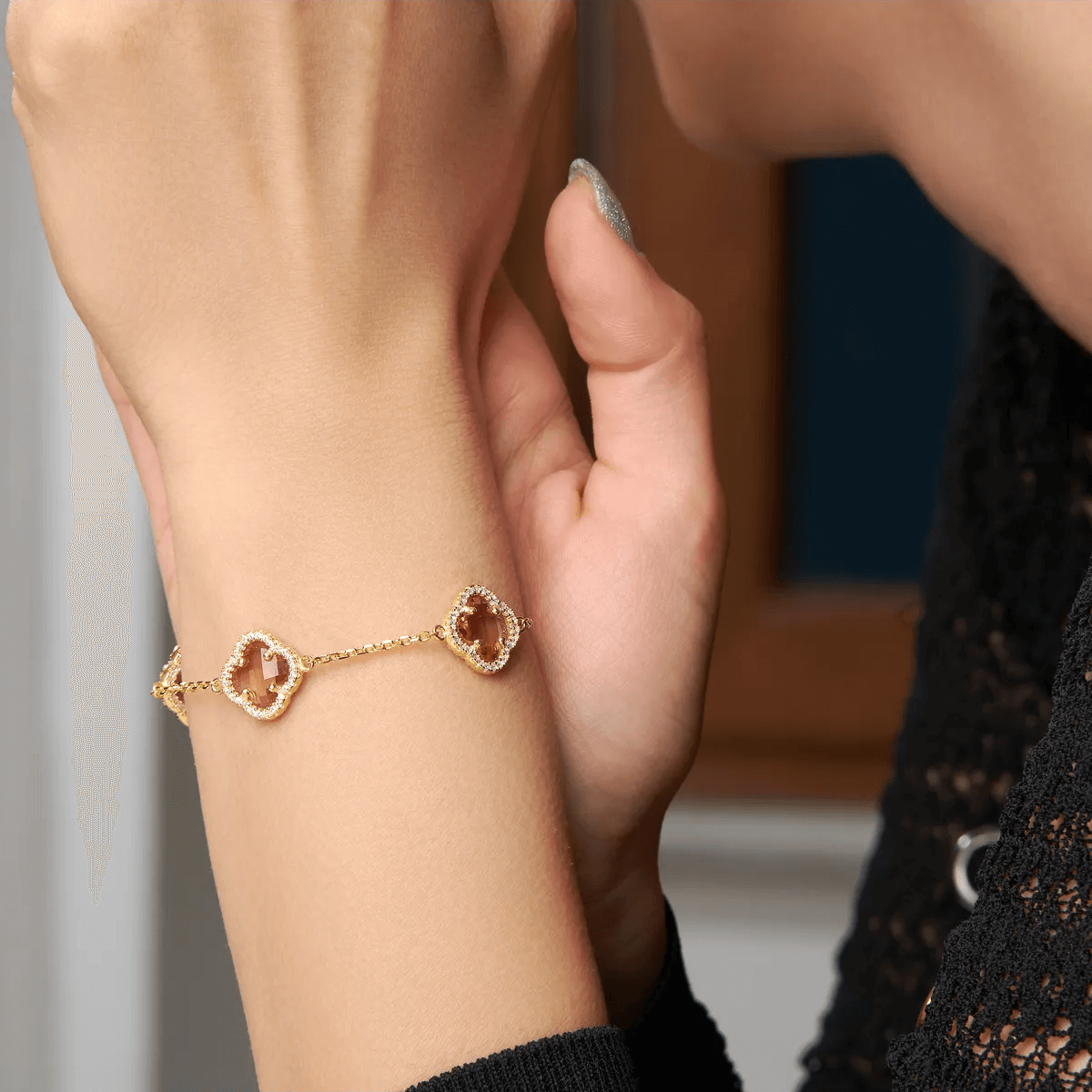 Three Clover Bracelet Gold Plated 925 Silver Chain
