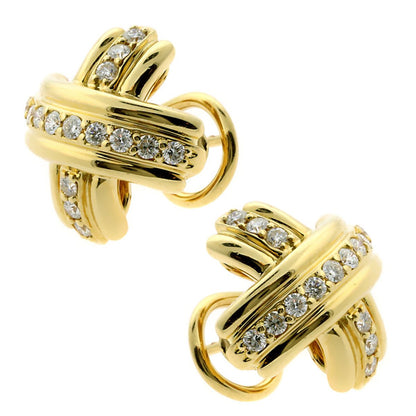 tifthtfany & Co Crisscross Diamond Gold Earrings