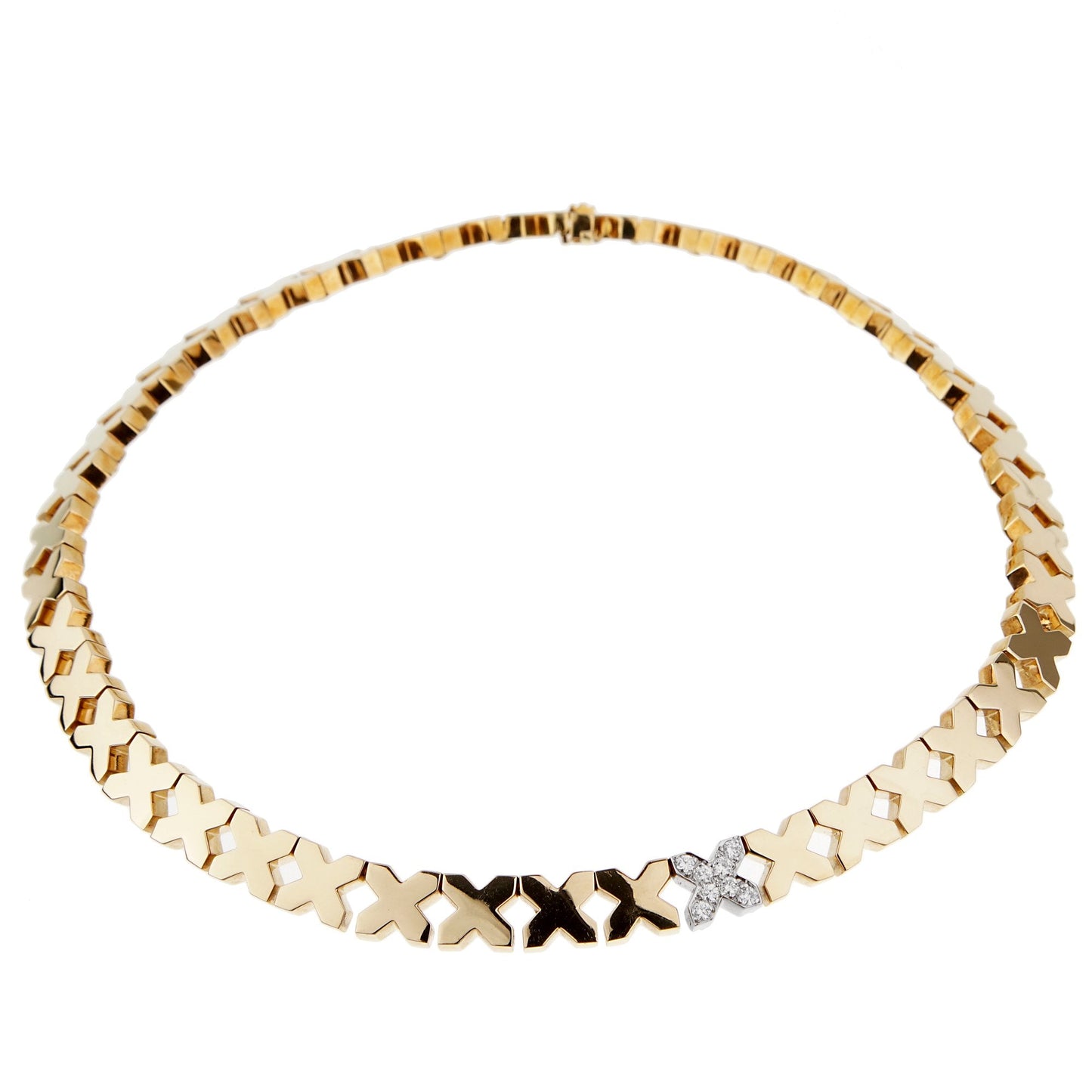 tifthtfany & Co Gold Diamond X Choker Necklace