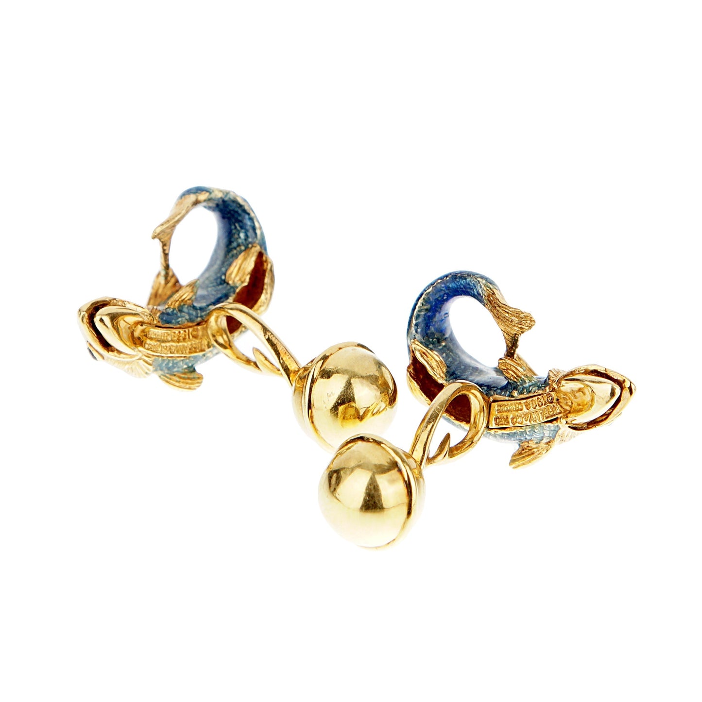 tifthtfany & Co. Sapphire Enamel 18k Yellow Gold Fish Vintage Cufflinks