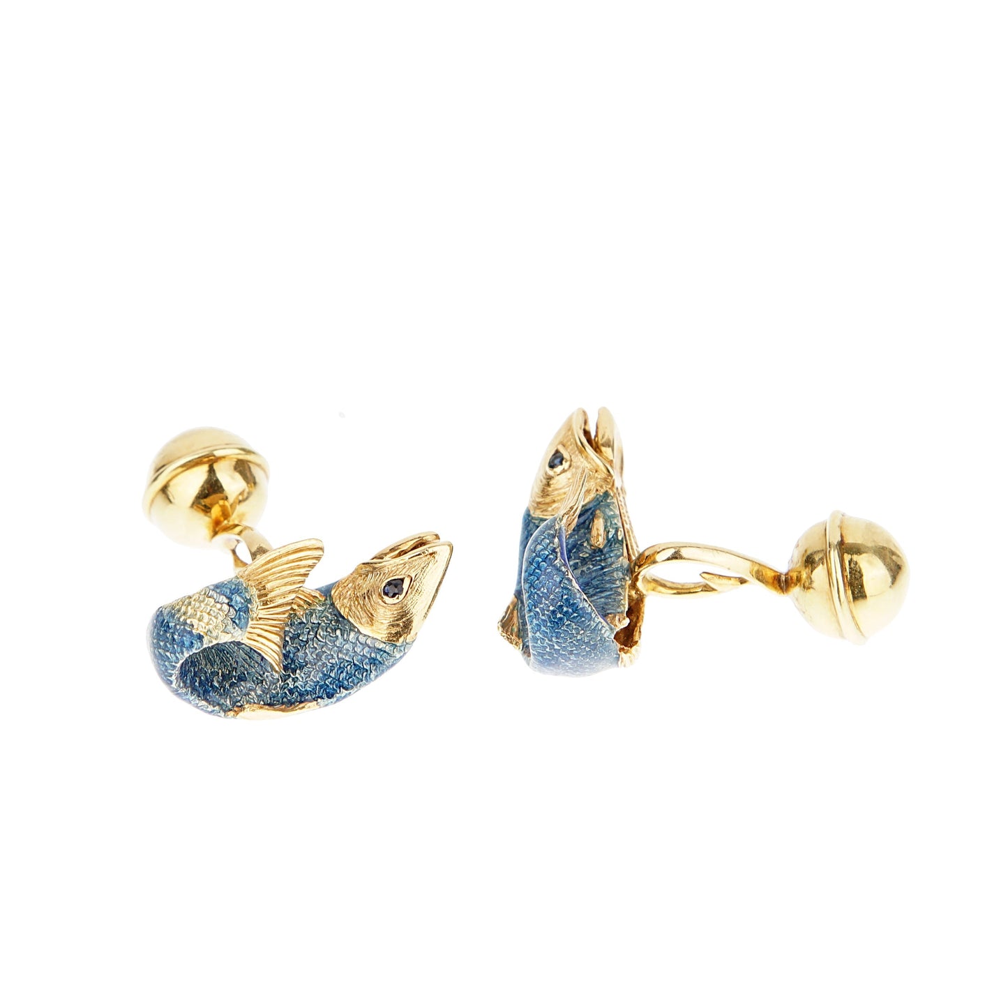 tifthtfany & Co. Sapphire Enamel 18k Yellow Gold Fish Vintage Cufflinks