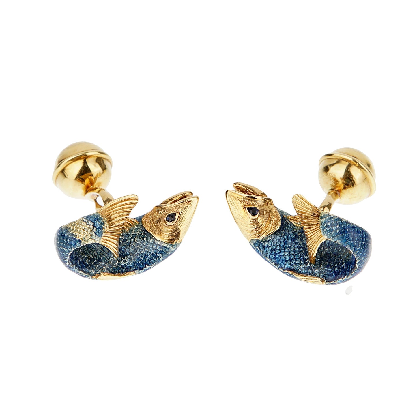 tifthtfany & Co. Sapphire Enamel 18k Yellow Gold Fish Vintage Cufflinks