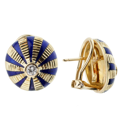 tifthtfany & Co Schlumberger Diamond Enamel Yellow Gold Earrings