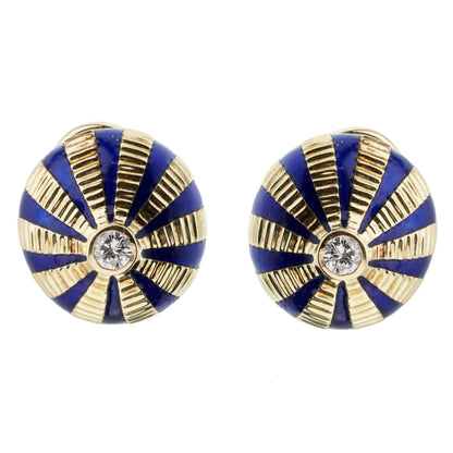 tifthtfany & Co Schlumberger Diamond Enamel Yellow Gold Earrings