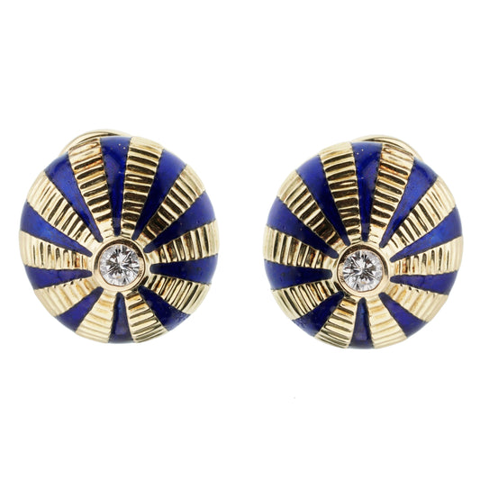 tifthtfany & Co Schlumberger Diamond Enamel Yellow Gold Earrings