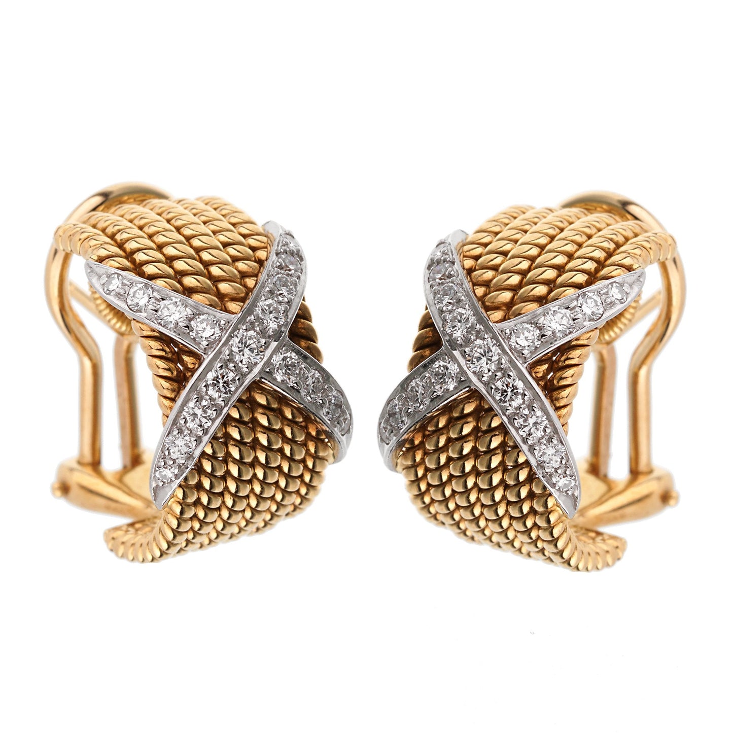 tifthtfany & Co Schlumberger Rope Six-Row Diamond Gold Earrings
