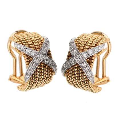tifthtfany & Co Schlumberger Rope Six-Row Diamond Gold Earrings