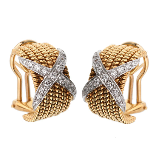 tifthtfany & Co Schlumberger Rope Six-Row Diamond Gold Earrings