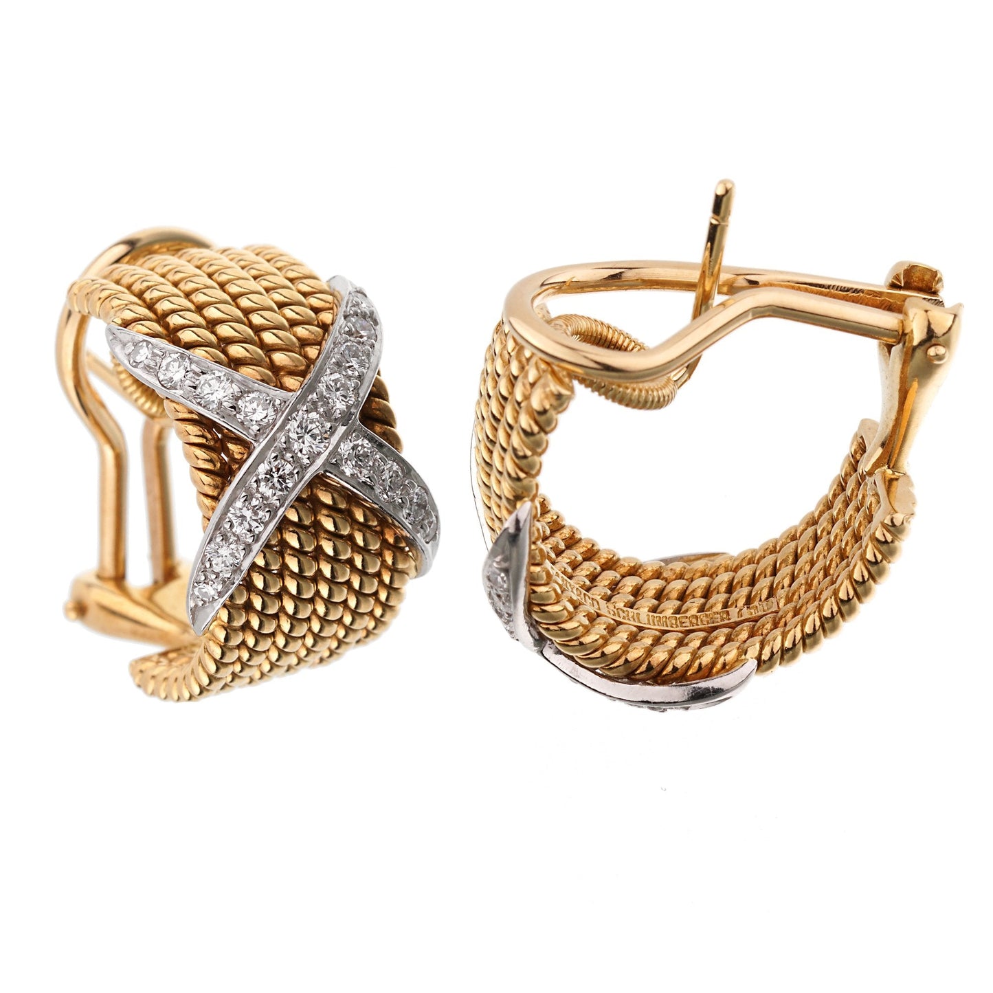 tifthtfany & Co Schlumberger Rope Six-Row Diamond Gold Earrings