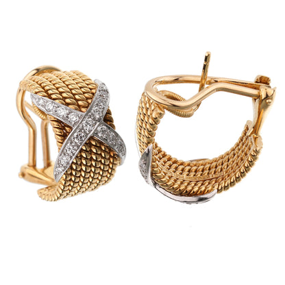 tifthtfany & Co Schlumberger Rope Six-Row Diamond Gold Earrings