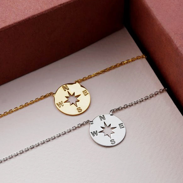 Sterling Silver Dainty Necklace with Compass Charm