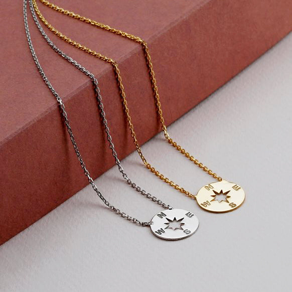 Sterling Silver Dainty Necklace with Compass Charm