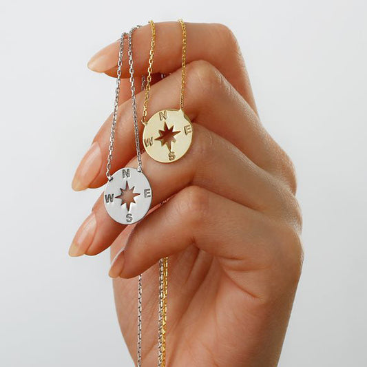 Sterling Silver Dainty Necklace with Compass Charm