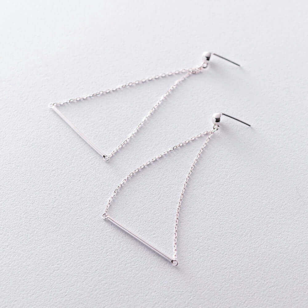 Dangle Chain Triangle Earrings Gold Plated 925 Silver Studs