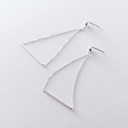 Dangle Chain Triangle Earrings Gold Plated 925 Silver Studs