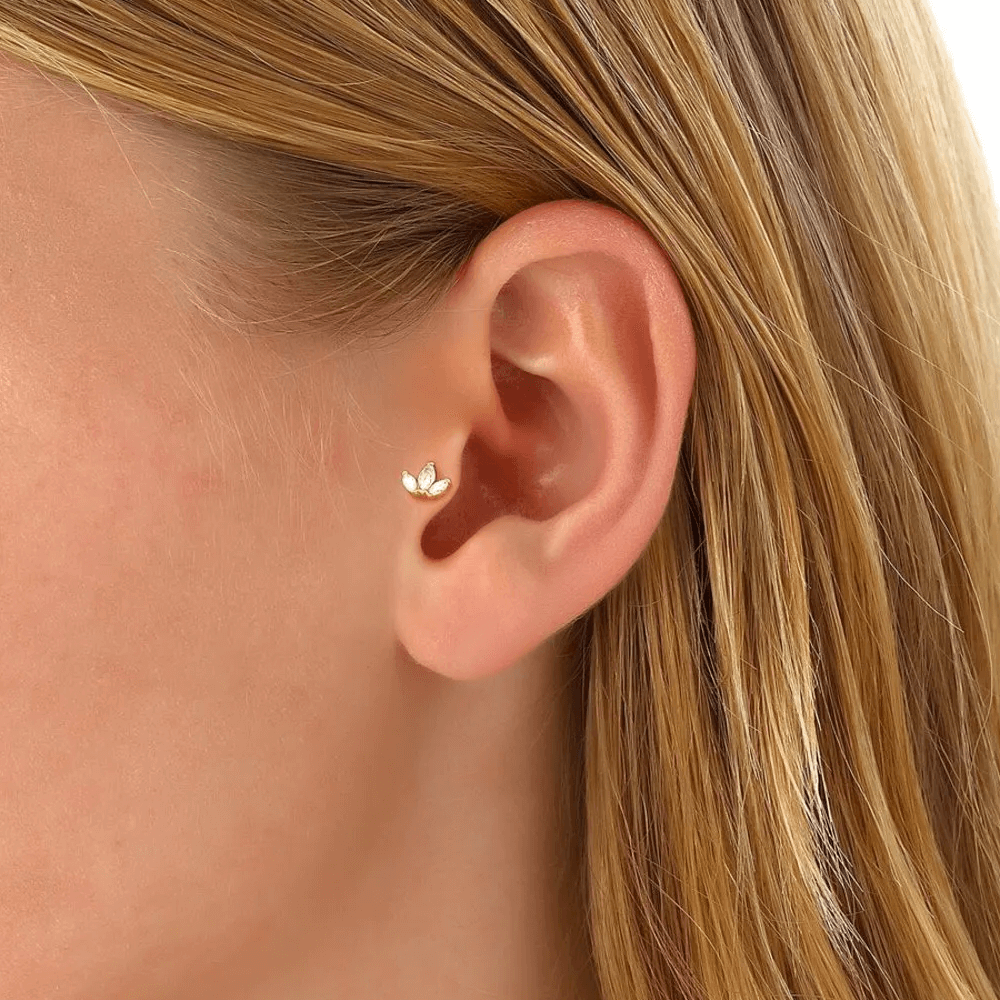 Triple Marquise Crystal Ear Piercing Silver Helix Stud