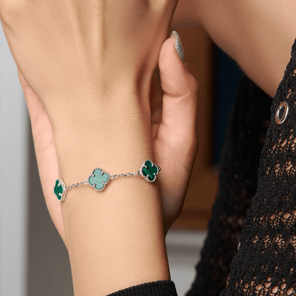 Triple Mother of Pearl Clover Charm Bracelet 925 Silver