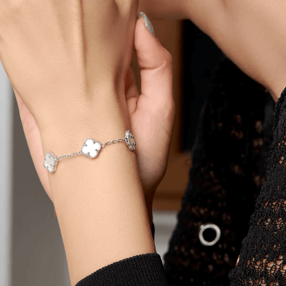 Triple Mother of Pearl Clover Charm Bracelet 925 Silver