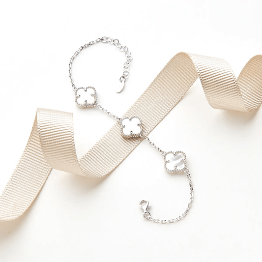 Triple Mother of Pearl Clover Charm Bracelet 925 Silver