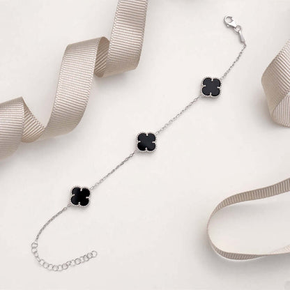 Triple Mother of Pearl Clover Charm Bracelet 925 Silver