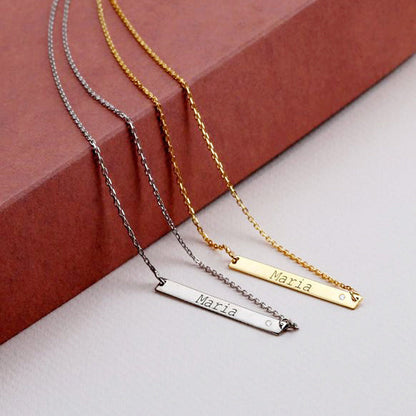 Engraved Bar Necklace with Natural DIAMOND