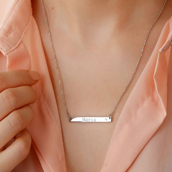 Engraved Bar Necklace with Natural DIAMOND