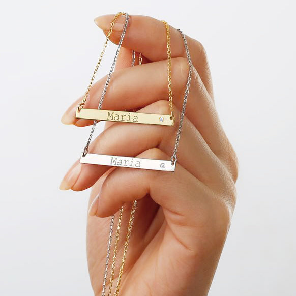 Engraved Bar Necklace with Natural DIAMOND