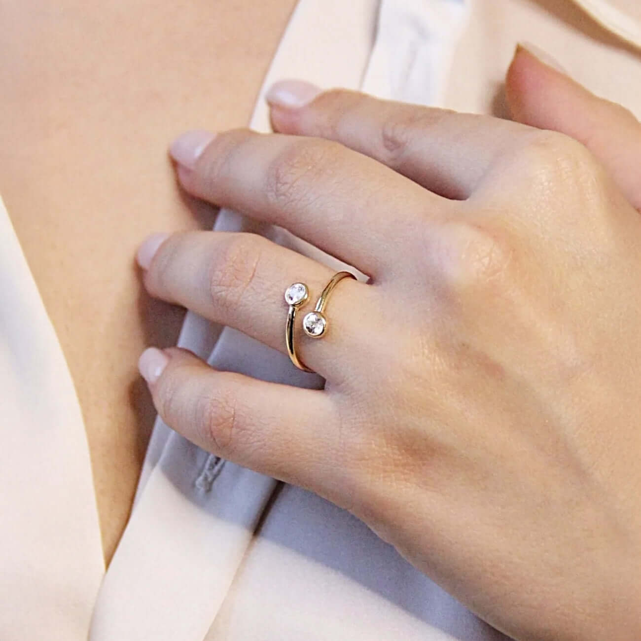 Unique CZ Diamond Ring Gold-Plated 925 Silver Band