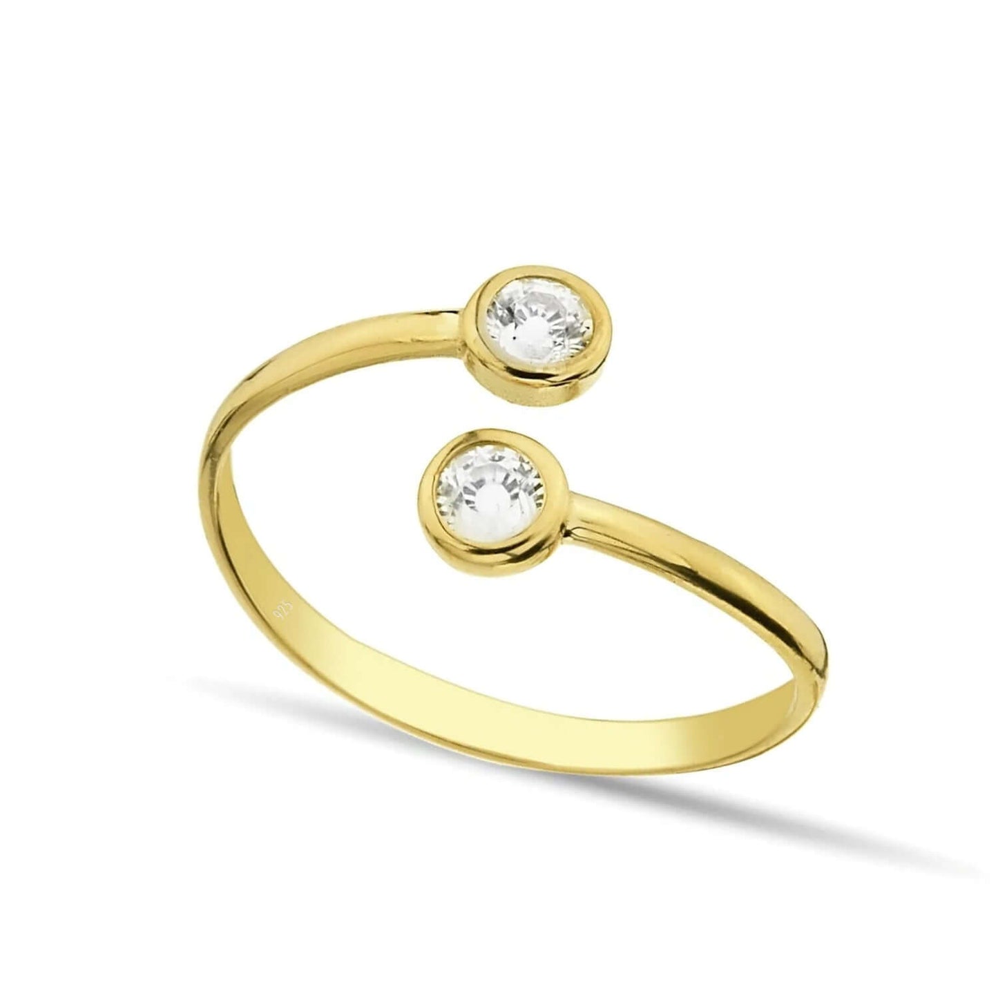 Unique CZ Diamond Ring Gold-Plated 925 Silver Band