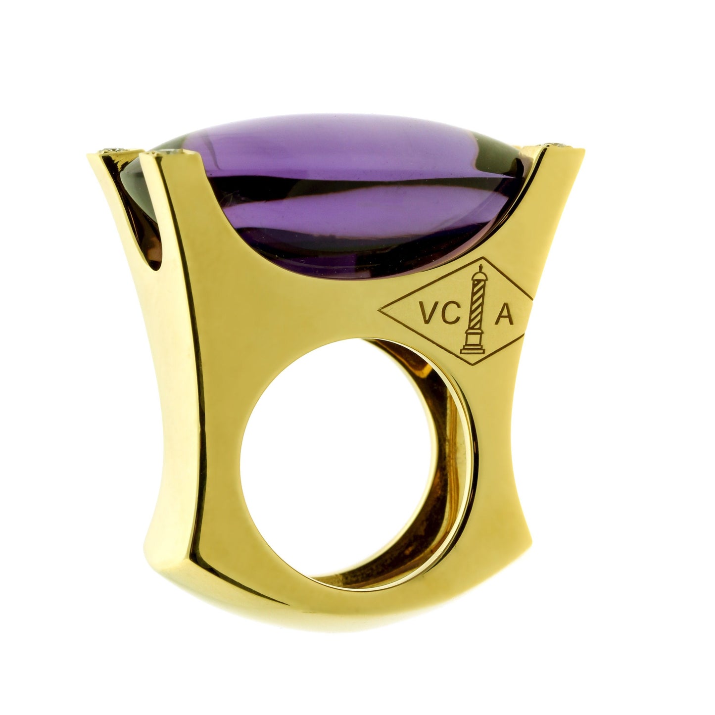 Vathtn Clthteef & Arpels Amethyst Diamond 18k Yellow Gold Ring