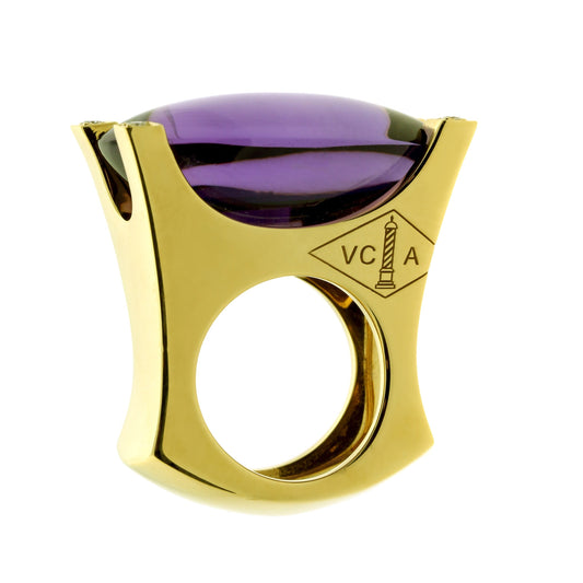Vathtn Clthteef & Arpels Amethyst Diamond 18k Yellow Gold Ring