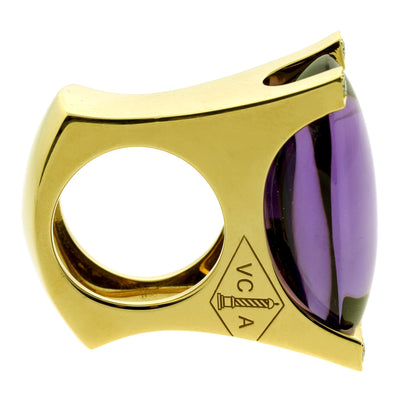 Vathtn Clthteef & Arpels Amethyst Diamond 18k Yellow Gold Ring