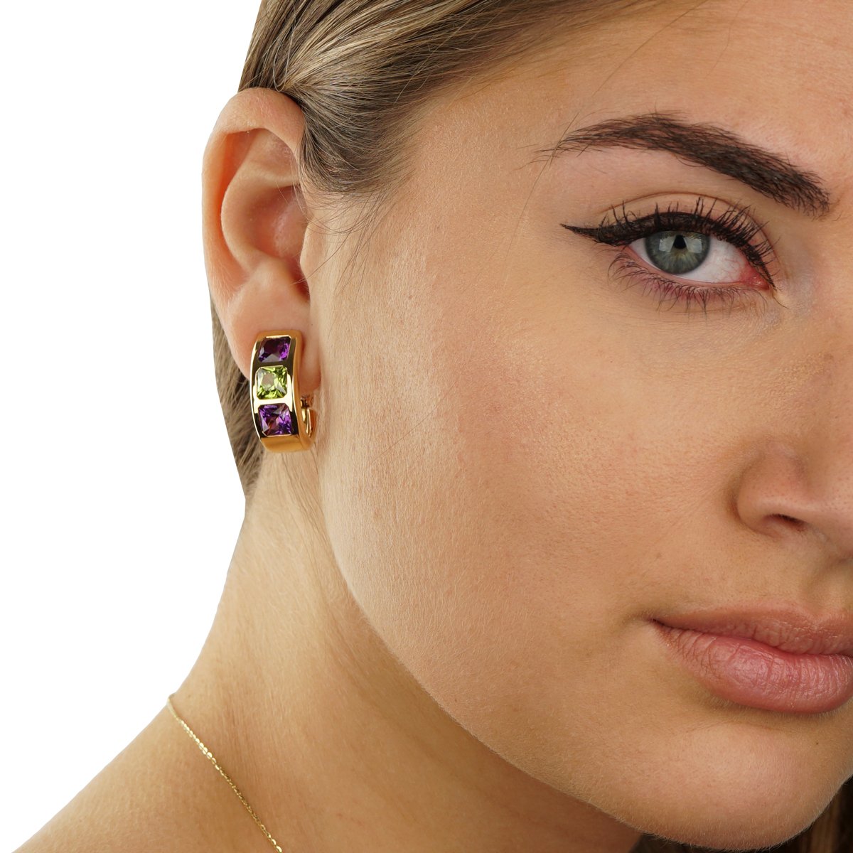 Vathtn Clthteef & Arpels Amethyst Peridot 18k Yellow Gold Earrings