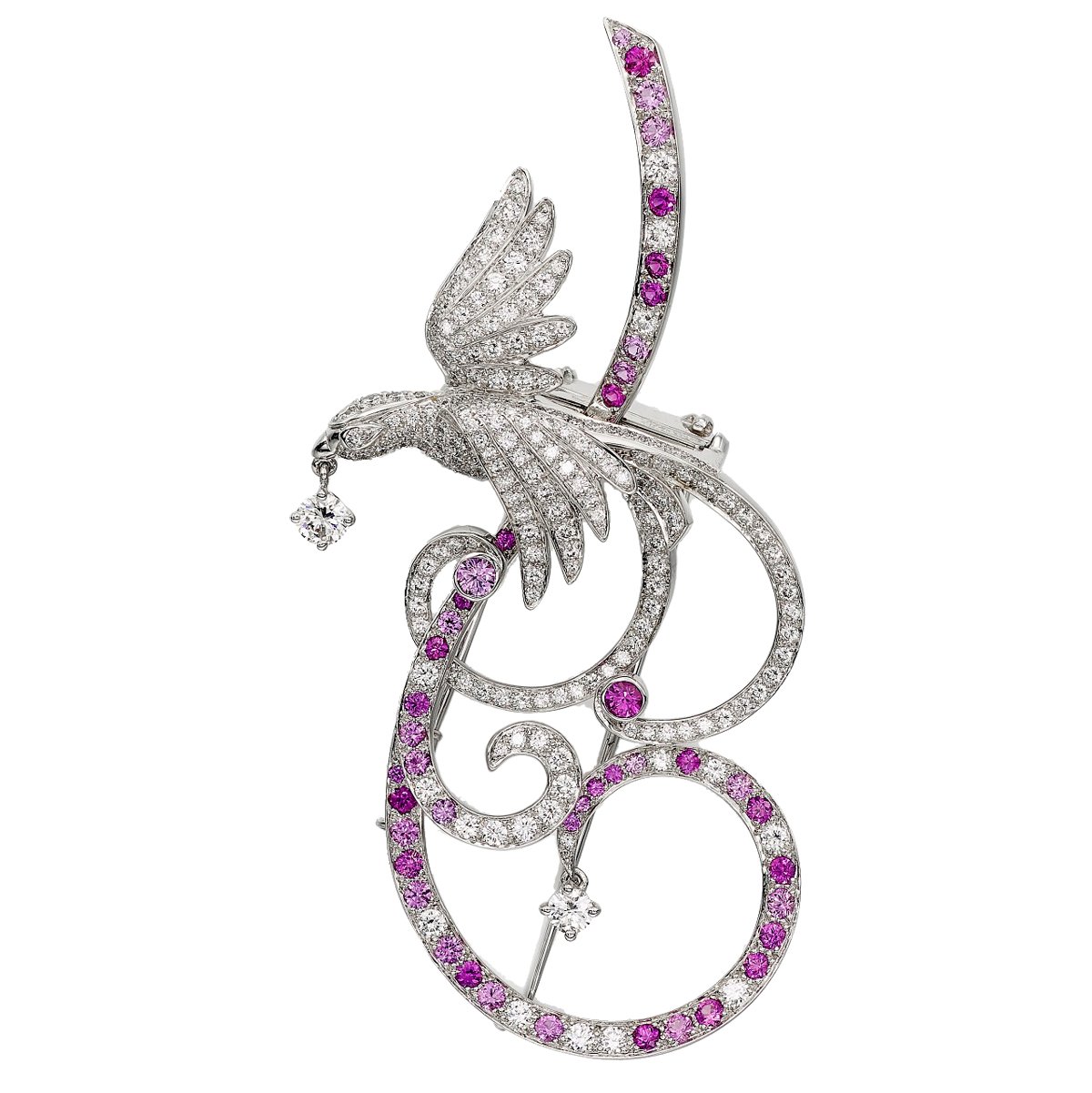 Vathtn Clthteef Arpels Birds of Paradise 18k Diamond Brooch Pendant